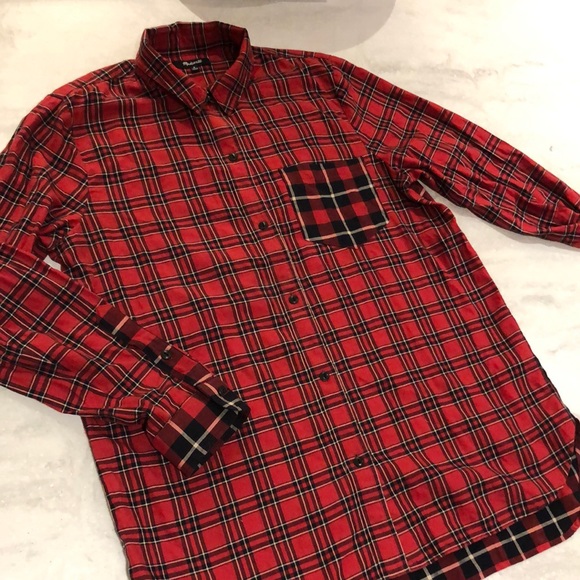 Madewell Tops - Madewell red / black plaid long sleeve blouse. 2 plaid patterns. EUC!